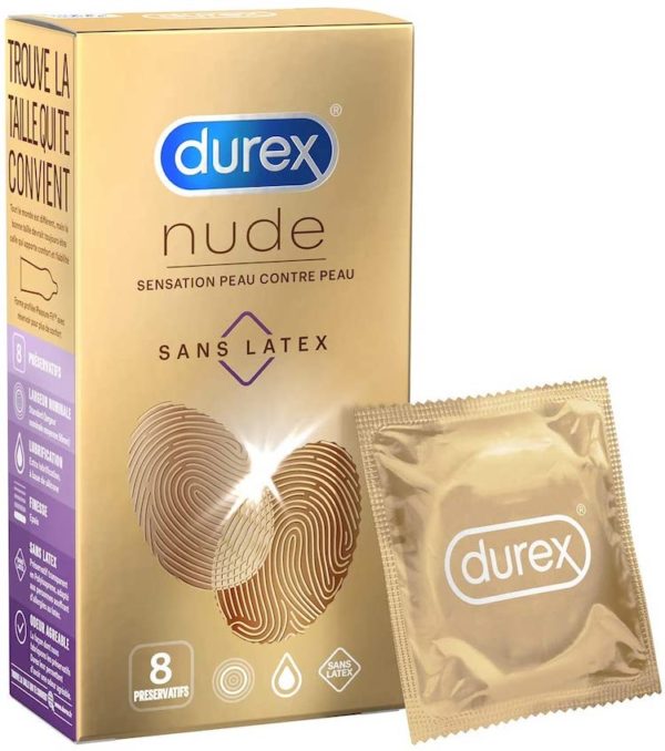 Durex - Préservatifs Nude Sans Latex - Sensation Peau Contre Peau - 8 Préservatifs